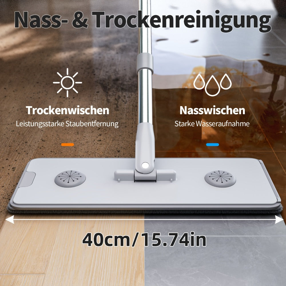 Flat Mop and Bucket Set with Metal Rod 360 Degree Swivel Head Reusable Microfiber Pads Hands-Free Wringing Wet Dry Floor Cleaning System for Hardwood Tile Bathroom Bedroom Living Room