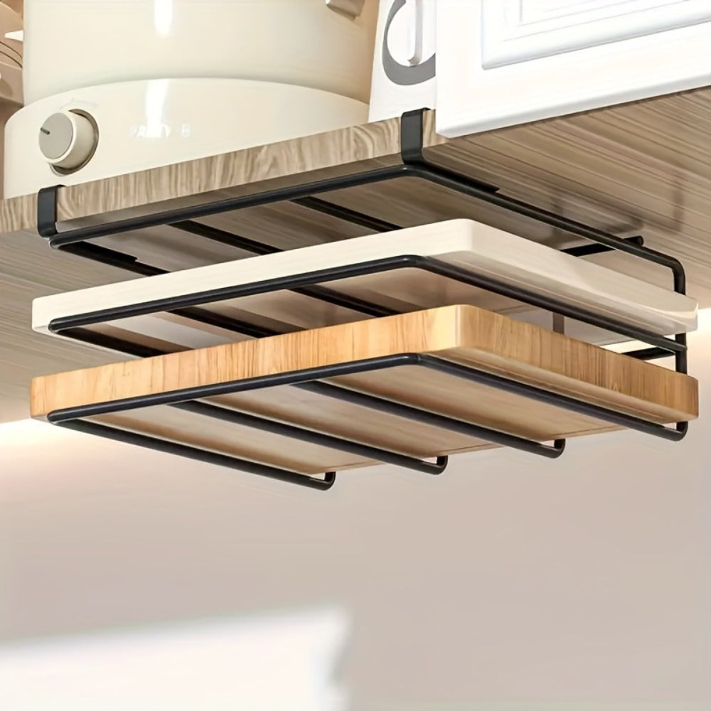 Kitchen Hook Rack for Cutting Boards Lids & Cabinet Door ¨C Heavy Duty Carbon Steel Wall Mounted Organizer for Kitchen Tools & Bathroom Supplies, Rust-Resistant Black
