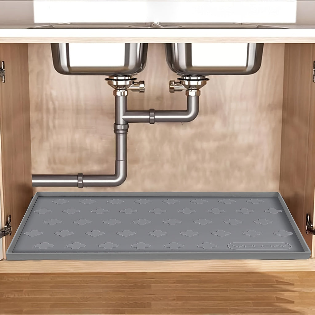 Silicone Under Sink Mat 34¡± x 22¡± Food Grade Waterproof Cabinet Liner, Honeycomb Pattern Drip Tray for Kitchen Bathroom Cabinet Organizer, Holds 2+ Gallons, Easy Clean Non-Toxic Boot Tray