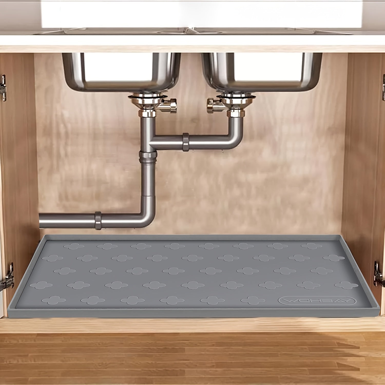Silicone Under Sink Mat 34¡± x 22¡± Food Grade Waterproof Cabinet Liner, Honeycomb Pattern Drip Tray for Kitchen Bathroom Cabinet Organizer, Holds 2+ Gallons, Easy Clean Non-Toxic Boot Tray