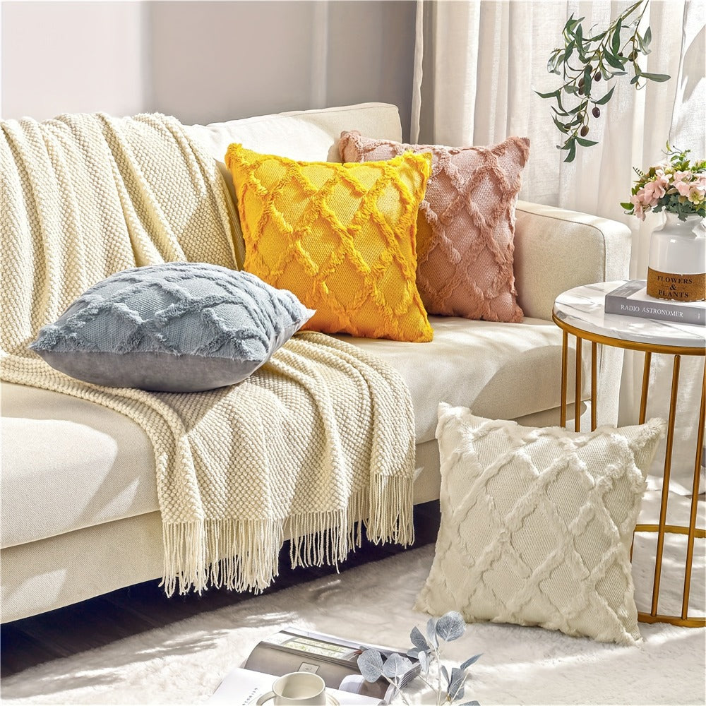 Decorative Pillow Covers 18x18 Set of 4 Boho Soft Plush Faux Wool Throw Pillow Cases with Zipper for Sofa Couch Bedroom Living Room - Luxury Cushion Covers