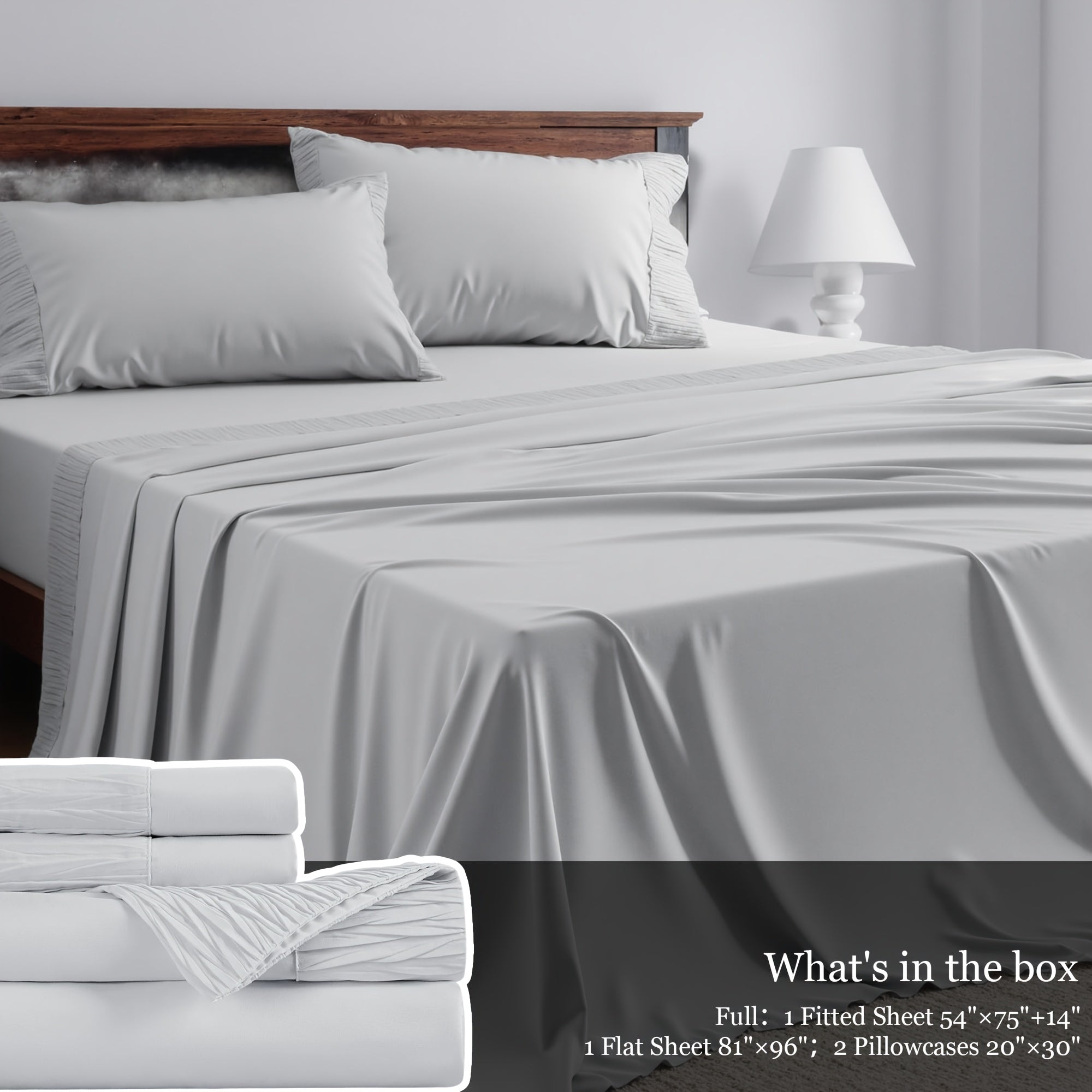 Bed Sheet Set 4-Piece Soft Breathable Cooling Sheets - Flat Sheet, Fitted Sheet & 2 Pillowcases, Wrinkle-Free Hotel Luxury Bedding, All Season Comfort