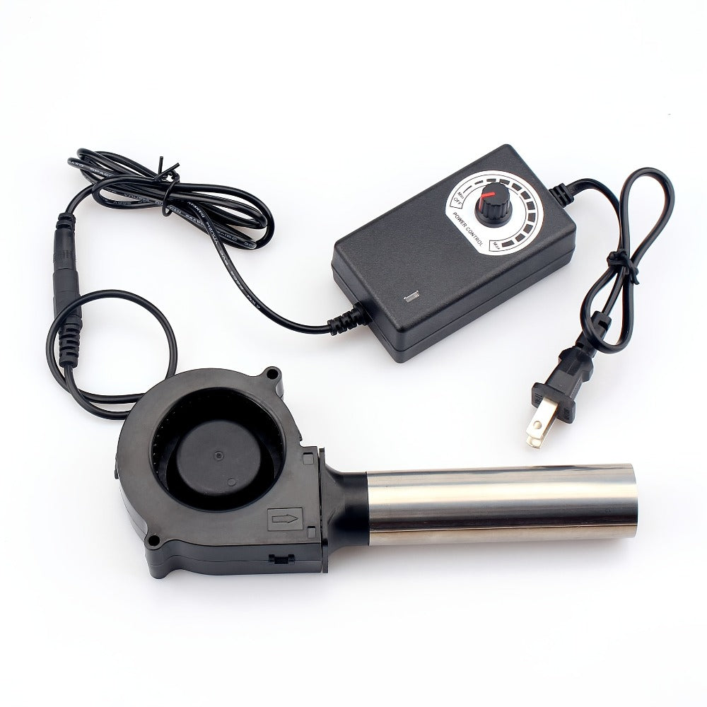 Turbo Blower Set with Adjustable Air Outlet - BBQ Barbecue Stove Firewood Stove Fan, DIY Cooling Ventilation Exhaust Tool Kit with Control Box & Stainless Steel Long Tube