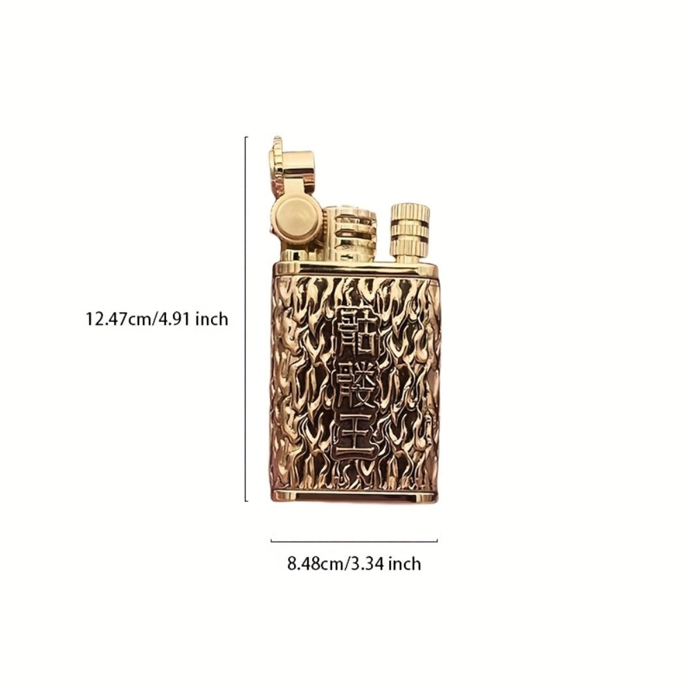Kerosene Lighter 2-in-1 Permanent Match Flint Wheel Refillable ¨C Golden Windproof Pocket Lighter with Built-In Match Strike, Unique Gift for Men, Father¡¯s Day & Outdoor Use