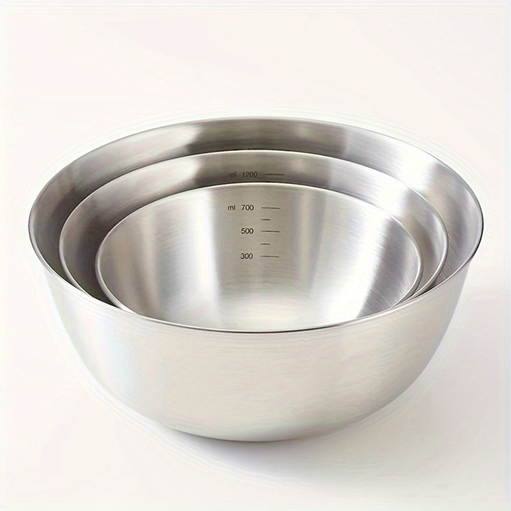 Stainless Steel Mixing Bowl Set 3-Piece with Measuring Marks ¨C Small Medium Large Nesting Bowls for Cooking, Baking & Food Prep, Durable 304 Stainless Steel Salad Bowl Set for Kitchen & Restaurant