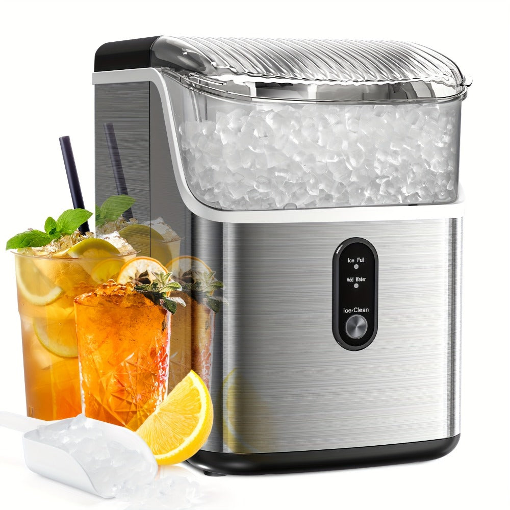 Countertop Nugget Ice Maker 35lbs in 24hrs, Self-Cleaning Portable Ice Machine with Ice Scoop & Basket, Stainless Steel, for Home Kitchen Office Camping RV Bar
