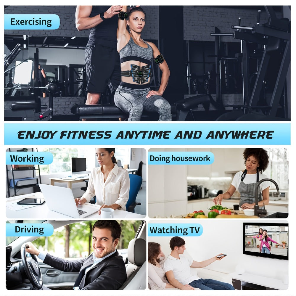 EMS Abs Stimulator Waist Belt Portable Abdominal Muscle Toner Electric Trainer Adjustable Modes Intensity for Abdomen Arms Legs Home Gym Fitness Equipment Gift