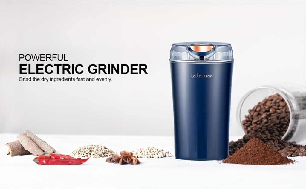 Electric Coffee Grinder 200W | Quiet Spice Grinder | 80g Large Capacity 12 Cups | 304 Stainless Steel Blade | One-Touch Operation | Grinds Coffee Beans Spices Nuts Grain | Blue Black