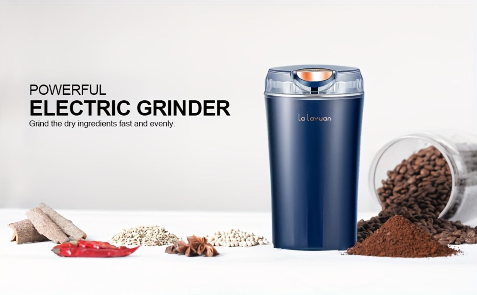 Electric Coffee Grinder 200W | Quiet Spice Grinder | 80g Large Capacity 12 Cups | 304 Stainless Steel Blade | One-Touch Operation | Grinds Coffee Beans Spices Nuts Grain | Blue Black