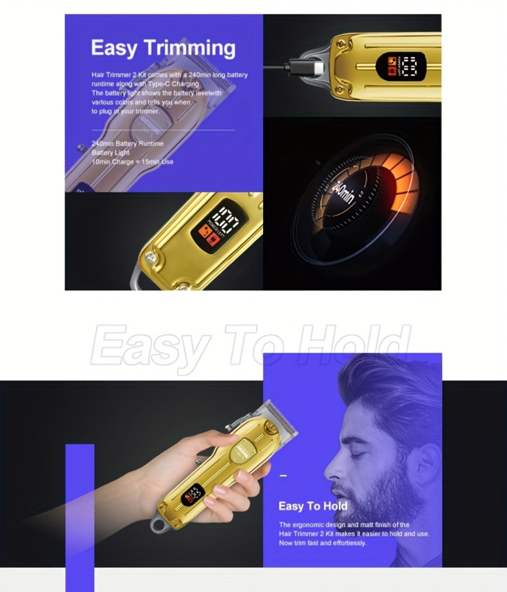Hair Clipper & Beard Trimmer Combo Set - WEEME 2-in-1 Cordless Rechargeable Electric Hair Cutting Kit for Men, Professional Grooming Set with Trimmer, Father's Day Gift for Men, Golden & Silver
