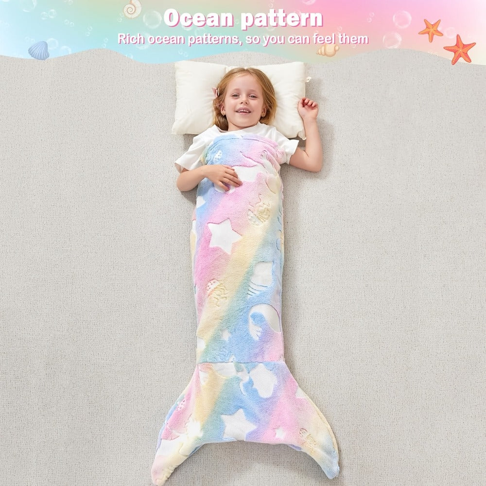 Mermaid Tail Sleeping Bag Blanket for Kids & Adults - Soft Flannel 200GSM Anti-Kick Cozy Bed Cover, Fun Novelty Bedding for Girls Boys Sleepovers Camping, 5 Colors: Green Red Blue Purple Yellow