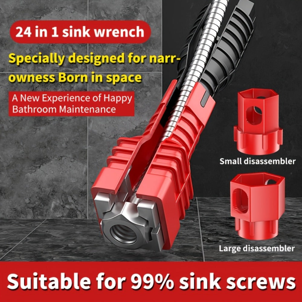 24-in-1 Sink Wrench Faucet Repair Tool Kit Multi-Function Basin Wrench Long Non-Slip Handle for Kitchen Bathroom Plumbing