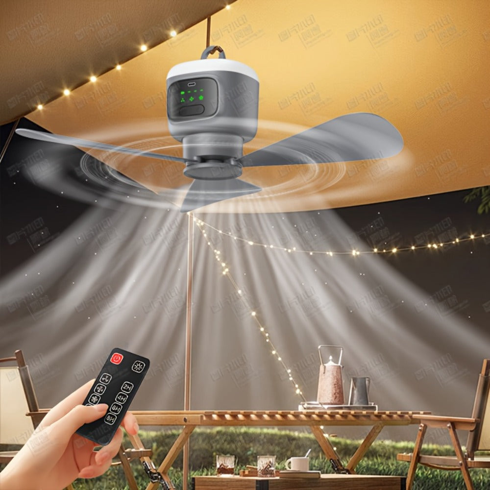 Remote Control Camping Fan 12000mAh Battery Portable Outdoor Fan with LED Light 4-Speed Settings 8-Hour Timer 30-Hour Runtime Rechargeable Tent Fan