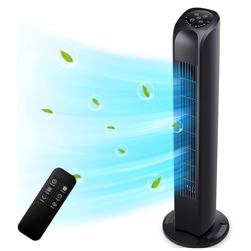 Tower Fan 31 Inch Bladeless | 80¡ã Oscillating Standing Fan with Remote Control, 7.5H Timer & 3-Speed Settings, Quiet Cooling Fan for Bedroom, Living Room & Office ¨C Black & White