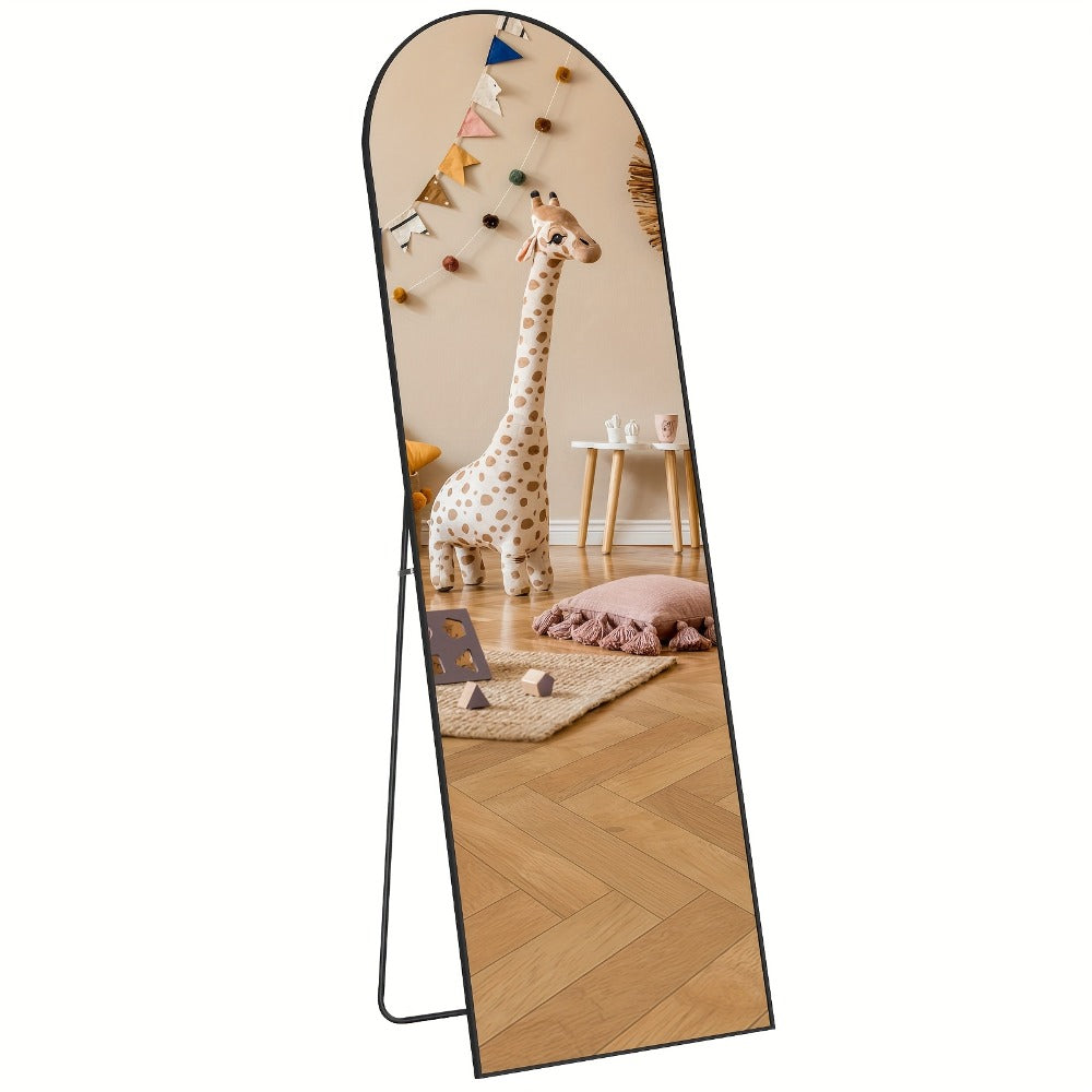 Full Length Mirror 59¡±x16¡± Arched Leaning Wall Mirror, Aluminum Alloy Thin Frame, Vertical or Tilted, Black & Gold