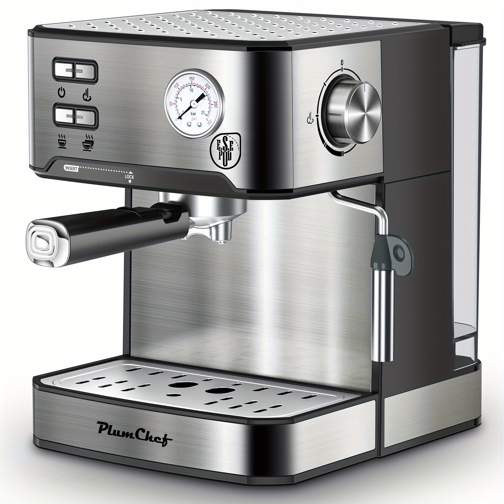 Espresso Machine Stainless Steel ¨C Dual-Brew Coffee Maker with 54.1oz Water Tank, High-Pressure Steam Wand, ESE Pod & Ground Coffee Compatible, 1 & 2 Cup Brewing, Overpressure Protection for Home Barista