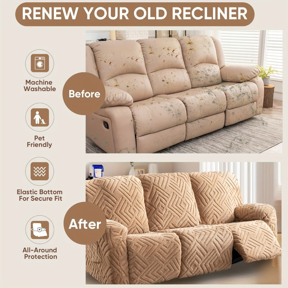 Stretch 3 Seat Sofa Slipcover Elastic Spandex Couch Cover with Pocket Anti-Slip Jacquard Knit Washable Solid Color Sofa Protector for Living Room Office Pet Friendly