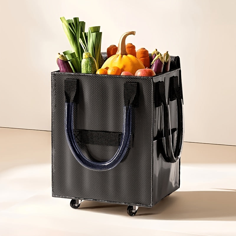 Rolling Grocery Bag with Wheels 60L Extra Large | 16 Gallon Heavy Duty Foldable Shopping Cart Waterproof | Multi-Function Travel Tote Utility Bag in Black Rose Gold