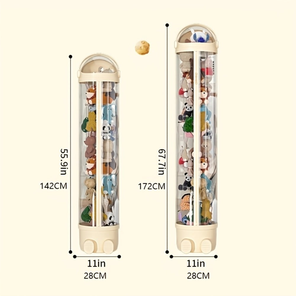 Stuffed Animal Storage Bin Transparent Cylindrical with Zipper ¨C Large Plush Toy Organizer for Kids Bedroom Living Room ¨C Clear Doll Storage Bag Easy Assembly