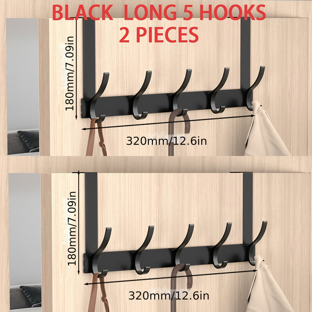 Over Door Hook Hanger with 5-6 Hooks, No Drill Metal Door Organizer for Hats Keys Bags Entryway Bathroom Bedroom