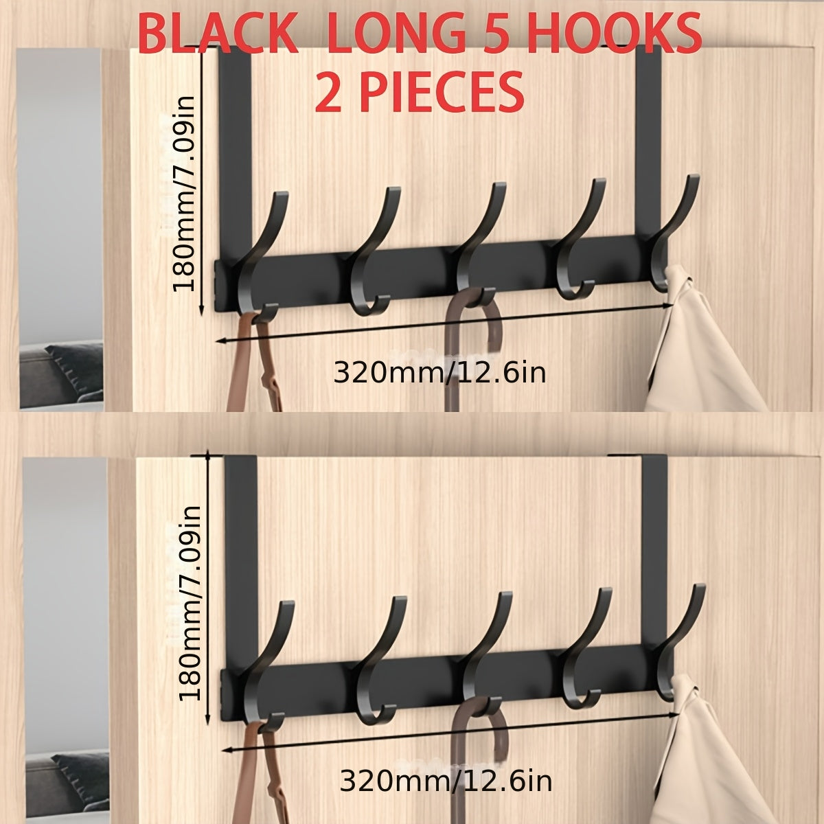 Over Door Hook Hanger with 5-6 Hooks, No Drill Metal Door Organizer for Hats Keys Bags Entryway Bathroom Bedroom