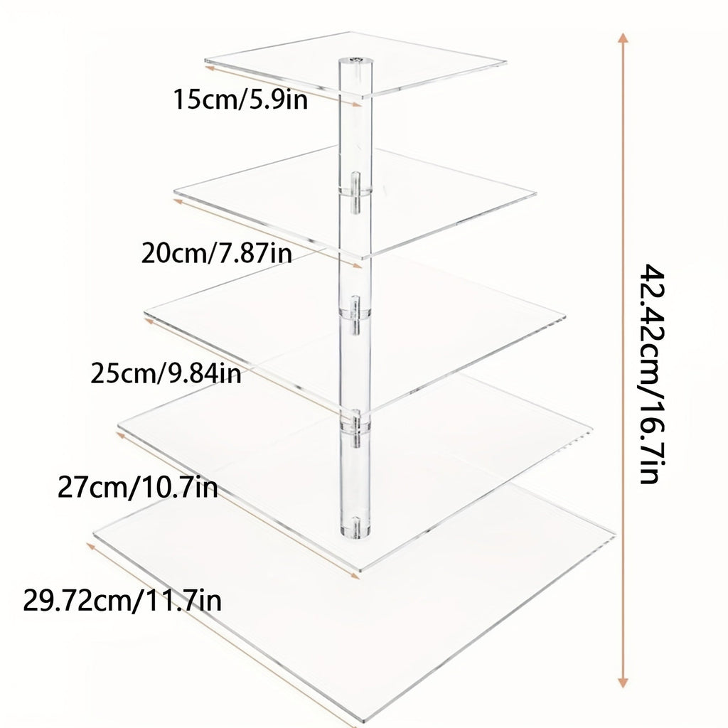 5-Tier Acrylic Cupcake Stand with LED String Lights ¨C Square Dessert Display Tower for 60 Cupcakes Birthday Wedding Baby Shower Tea Party Elegant Transparent Cake Display Rack Easy to Assemble