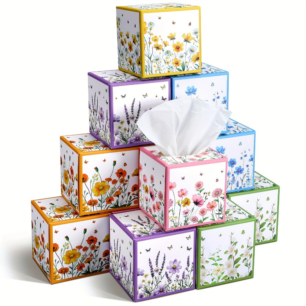Facial Tissues Cube Box 12 Pack 3-Ply 600 Sheets Soft Bulk Tissue Boxes Flower Design for Bedroom Car Office Desk Spring Summer Home Decor Small Square Tissue Box Set
