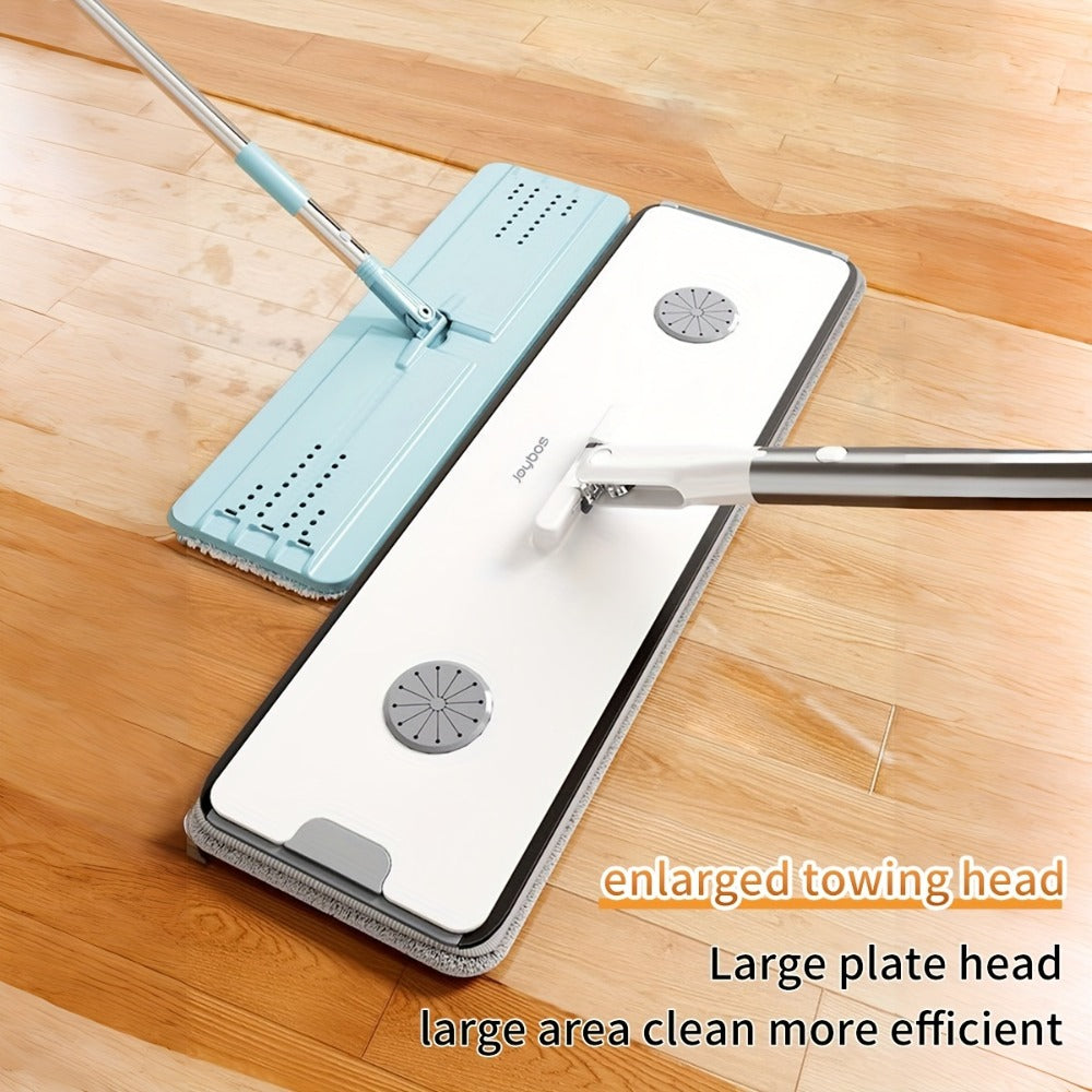 Flat Mop and Bucket Set with Metal Rod 360 Degree Swivel Head Reusable Microfiber Pads Hands-Free Wringing Wet Dry Floor Cleaning System for Hardwood Tile Bathroom Bedroom Living Room