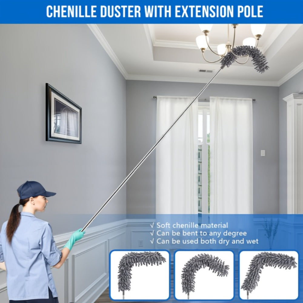 Microfiber Duster Kit with 100 Inch Extension Pole Extendable Bendable Washable Feather Duster for High Ceiling Fan Cobweb Blinds Furniture Car 9 Pack 12 Pack