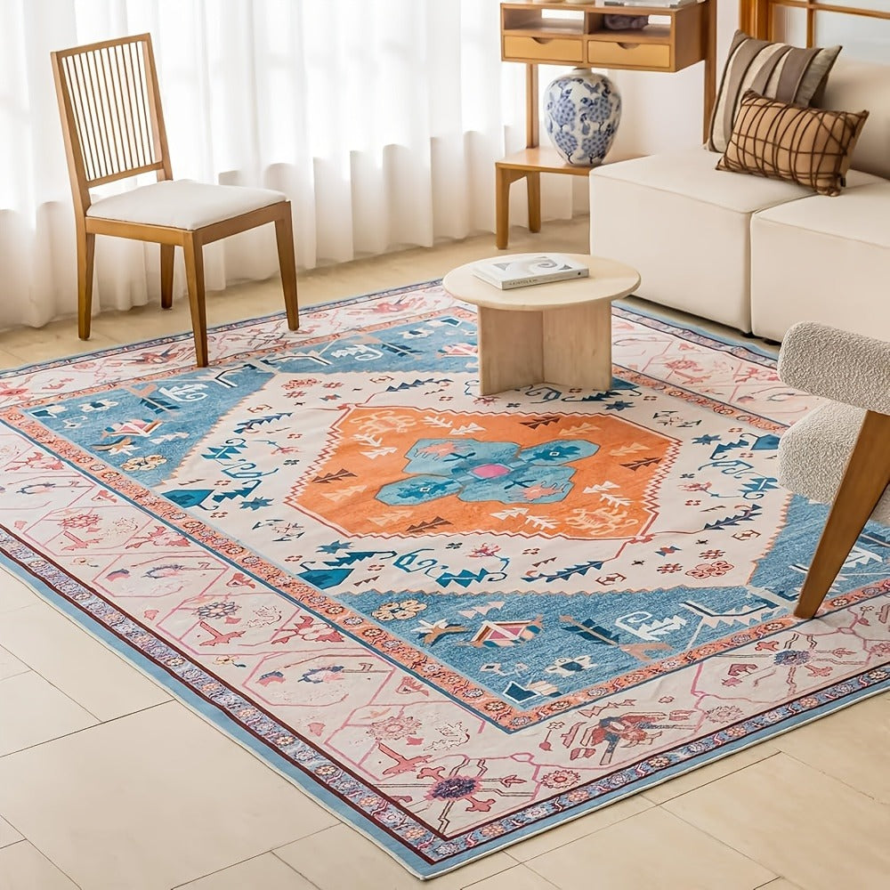 Area Rug Boho Vintage Washable Non-Slip Rug for Living Room Bedroom Traditional Woven Carpet Home Decor