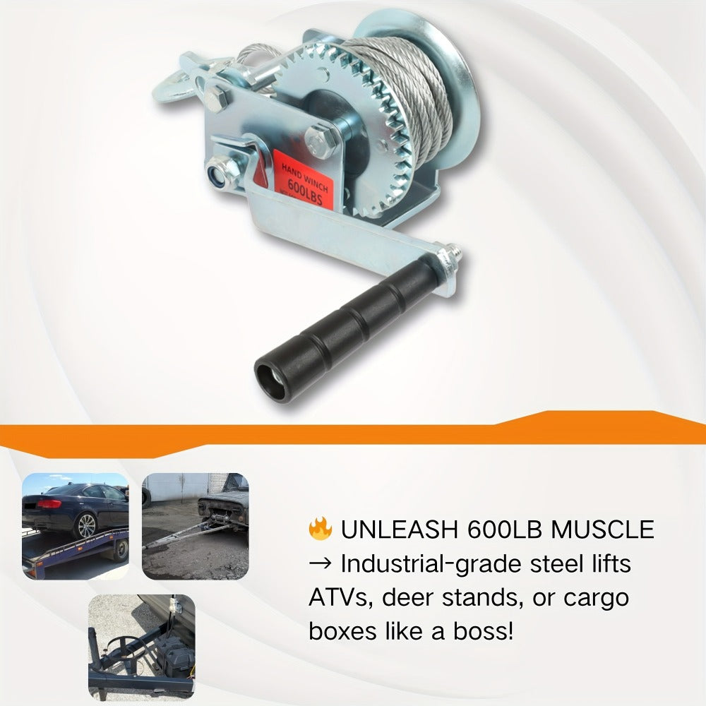 Manual Hand Winch Heavy Duty Carbon Steel 800-1600 lbs - Double Brake Safety System, Strap Winch with Mooring Hook & Safety Pawl, for Boat, ATV, Trailer, Farm, Garage & Industrial Pulling Tasks