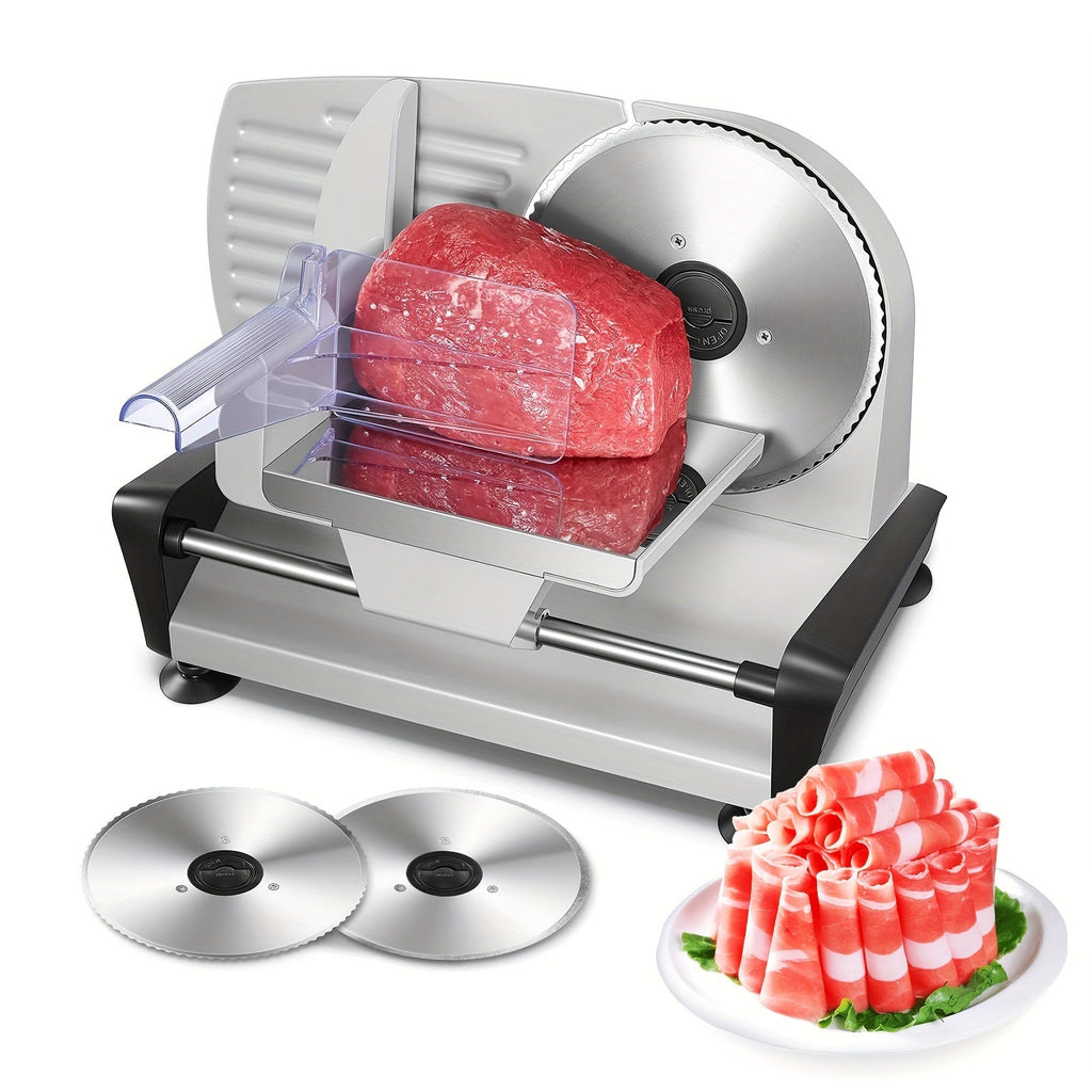 Electric Meat Slicer 200W Deli Food Slicer with Two 7.5¡± Removable Stainless Steel Blades 0-15mm Thickness Control Cut Meat Ham Bread Cheese Fruit for Home Use