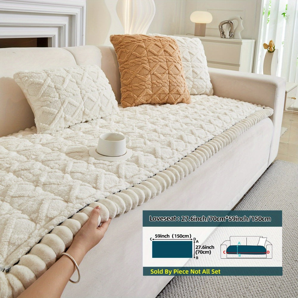Bohemian Quilted Sofa Cover with Ruffles - 300GSM Shu Velveteen Anti-Slip Pet Friendly Machine Washable Plush Slipcover for Loveseat 3-4 Seater Sectional Sofa, 5 Colors
