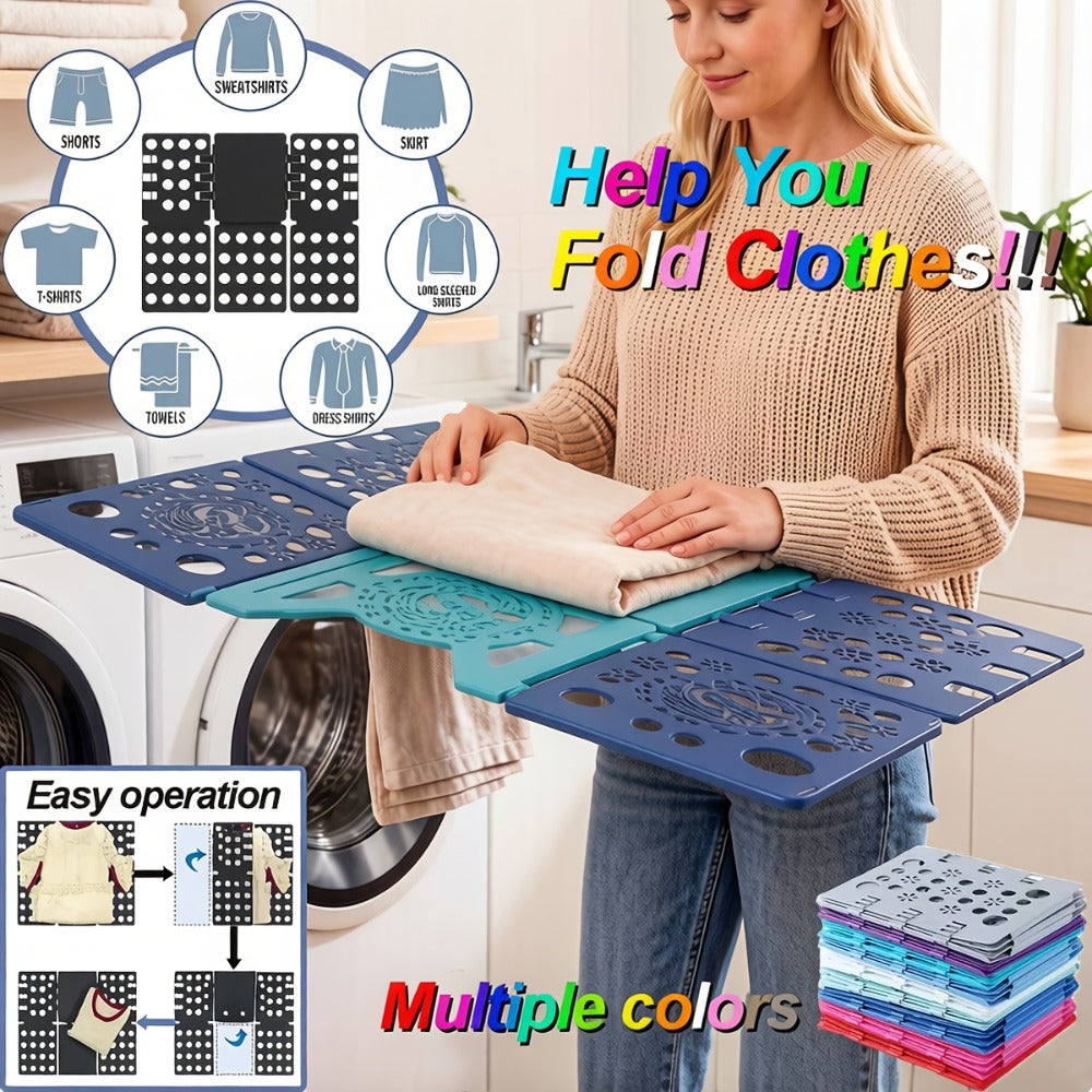 Clothes Folding Board Plastic Laundry Folder with Alignment Guide ¨C Fast & Easy T-Shirt Folder, Ergonomic Closet Organizer for Neat Clothes Folding, Multi-Color, Laundry Room & Bedroom Accessory