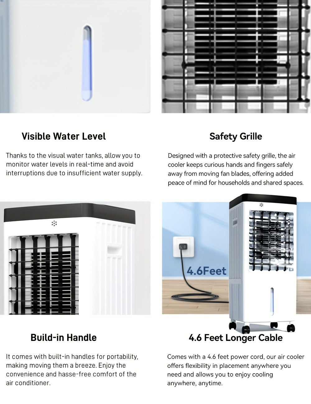 Outdoor Air Cooler 3-in-1 Evaporative Cooler Fan with Misting Humidifier 2.9 Gal Large Tank Remote Control 45¡ã Oscillation for Patio Garden Deck BBQ White