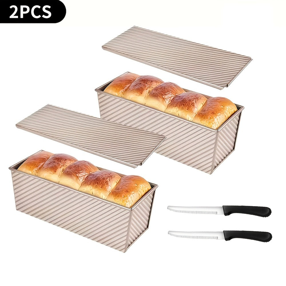 Pullman Loaf Pan with Lid, Extra Large 12.3x4.7x4.3 Inch Sandwich Bread Pan with Vent Holes, Nonstick Carbon Steel Toast Pan with Bread Knife, Square Loaf Pan for Sandwich Bread, Black or Gold