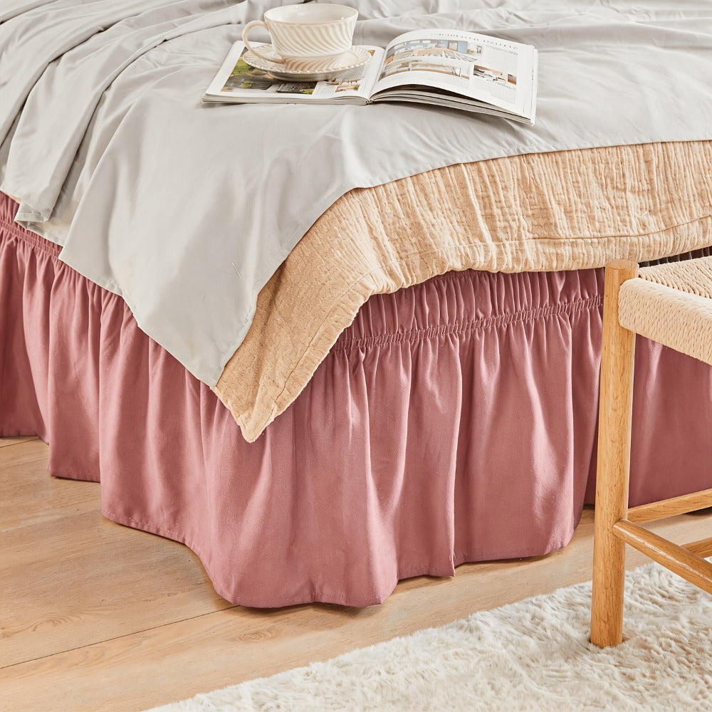 Ruffled Bed Skirt with Adjustable Elastic - Twin Full Queen King, 15-Inch Drop, Machine Washable, 30 Colors