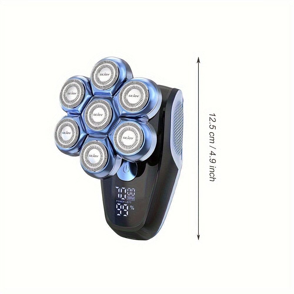 Skull Shaver for Bald Men 5-in-1 Rechargeable Rotary Electric Razor - 7D Floating Heads, 3-Speed LED Display Grooming Kit, Close Shave Head Shaver for Men