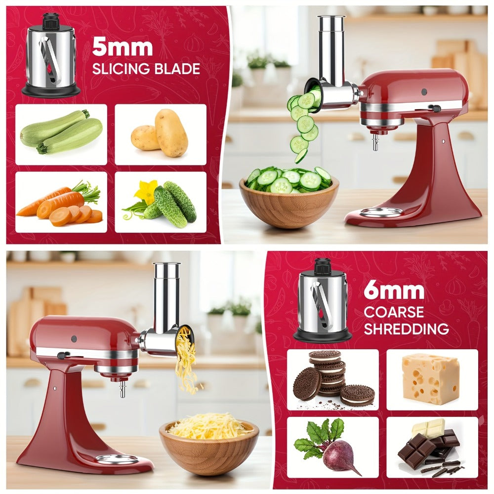 Stainless Steel Slicer Shredder Attachment for Stand Mixers with 4 Dishwasher Safe Blades ¨C Multi-Function Vegetable Fruit Cheese Grater Salad Maker & Powder Grinder for Carrots Potatoes