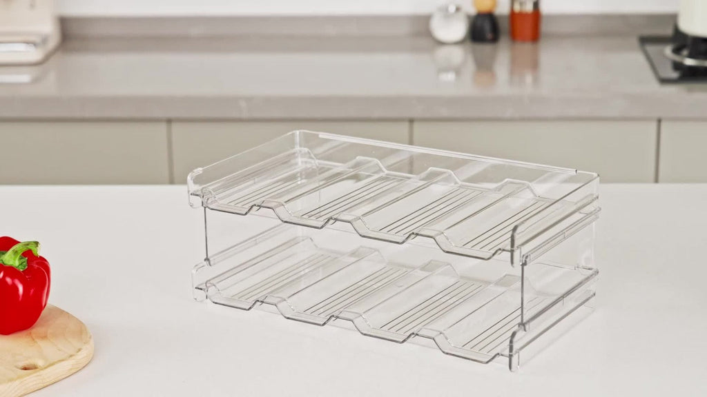Stackable Water Bottle Organizer for Cabinet & Kitchen Pantry ¨C Tumbler Travel Mug Cup Holder, Plastic Fridge Wine Rack, Holds 5/6/8/9/11/12 Bottles