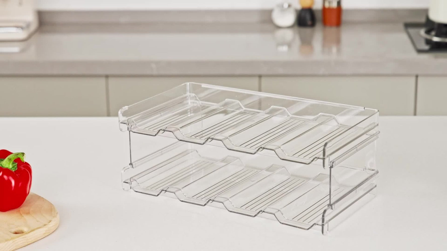 Stackable Water Bottle Organizer for Cabinet & Kitchen Pantry ¨C Tumbler Travel Mug Cup Holder, Plastic Fridge Wine Rack, Holds 5/6/8/9/11/12 Bottles