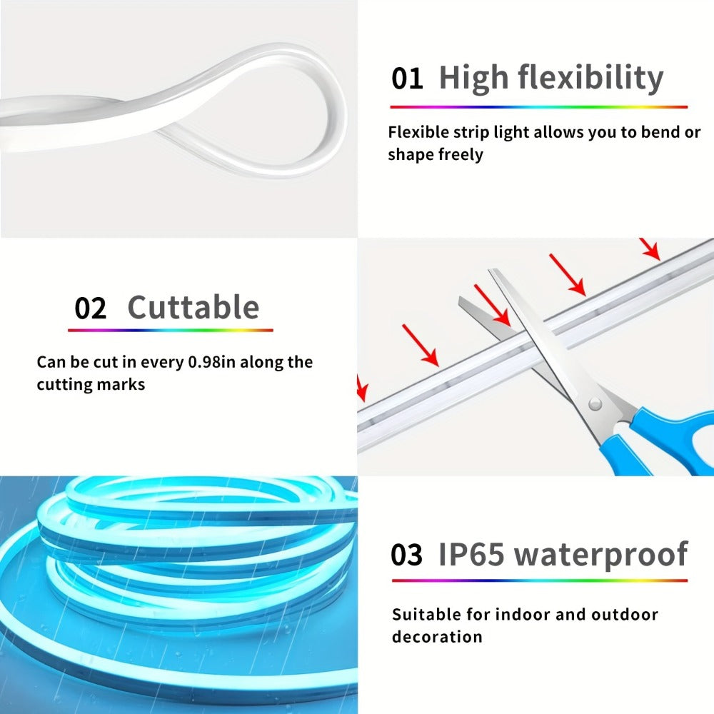 Neon Rope Lights RGB LED Flexible Strip with App & Remote Control, IP65 Waterproof, Music Sync, Cuttable, 24V Safe, DIY Neon Light for Bedroom, Gaming Room, Kitchen, Outdoor, Halloween, Christmas Decor