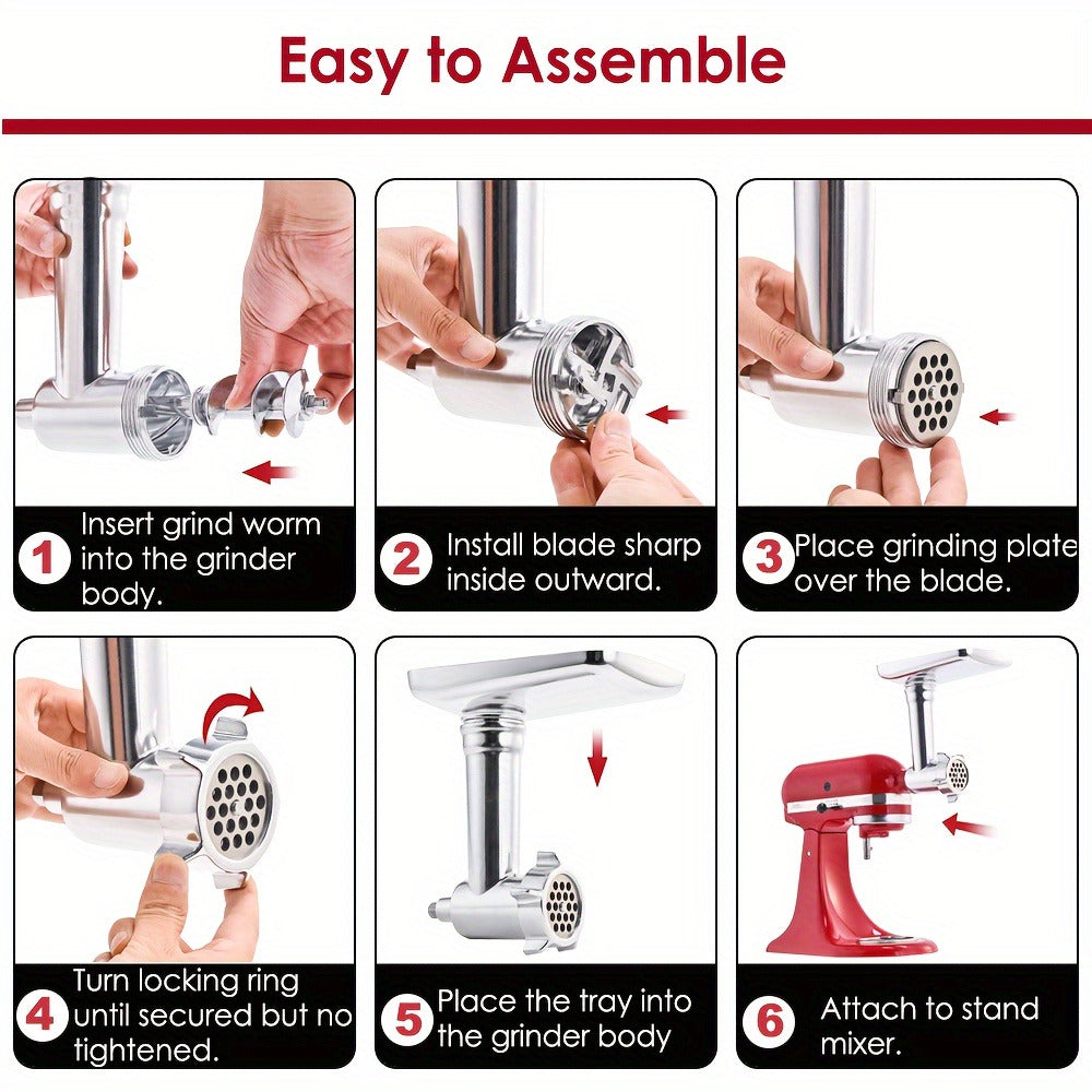 Metal Meat Grinder Attachment for KitchenAid Stand Mixers with 4 Grinding Plates 4 Blades 2 Sausage Stuffer Tubes Holder and Cleaning Brush Food Grinder for All KitchenAid Mixers