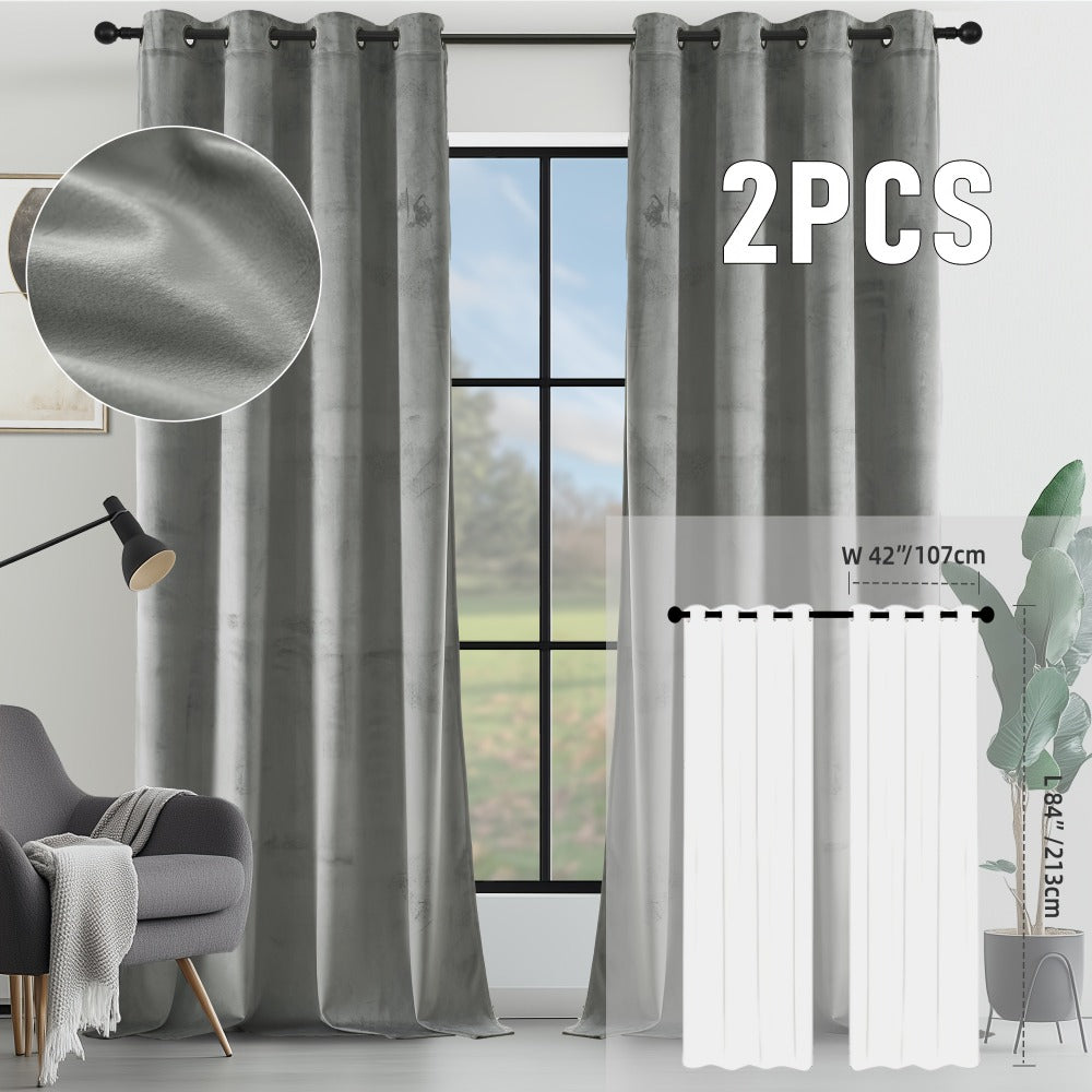 Velvet Room Darkening Curtains 2 Panels | Grommet Top Thermal Insulated Soundproof Blackout Curtains for Living Room Bedroom, Soft Solid Color Vintage Window Drapes