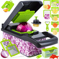 Vegetable Chopper 16-in-1 Multifunctional Food Chopper Slicer & Dicer ¨C Manual Kitchen Chopper with 8 Interchangeable Blades & Container for Fruits, Vegetables & Onions ¨C 1-10L Capacity