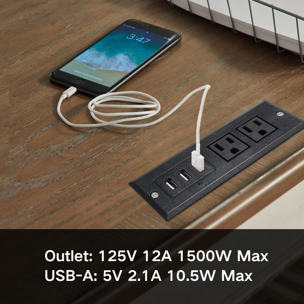 Recessed Power Strip Flush Mount Desk Outlet - 2 AC Outlets & 3 USB-A Ports, Desktop Charging Station with LED Indicator Light & 4.92FT Cord for Side Table, Sofa Table, Nightstand & Home Office