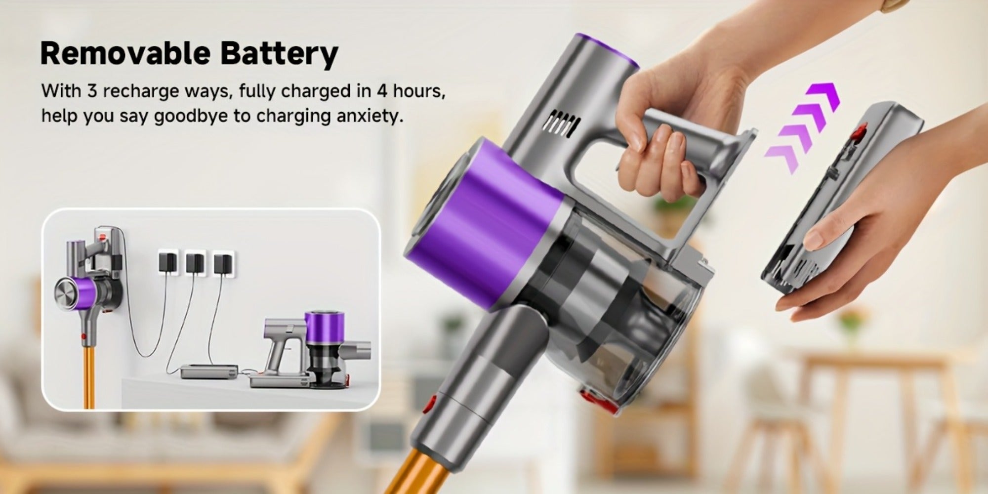 Cordless Vacuum Cleaner 58Kpa Strong Suction 6-in-1 Rechargeable Stick Vacuum with LED Electric Floor Brush Self-Standing Handheld Lightweight for Carpet Hard Floor Pet Hair Home Car
