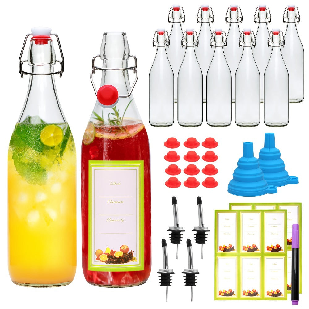 Flip Top Glass Bottles with Stopper 16oz | Airtight Swing Top Bottle for Kombucha, Juice, Vinegar, Honey, Vanilla Extract ¨C Kitchen Storage Set