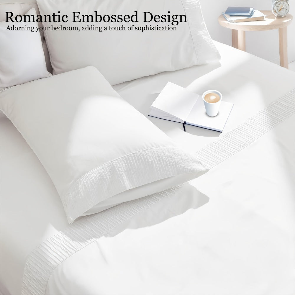 Bed Sheet Set 4-Piece Soft Breathable Cooling Sheets - Flat Sheet, Fitted Sheet & 2 Pillowcases, Wrinkle-Free Hotel Luxury Bedding, All Season Comfort