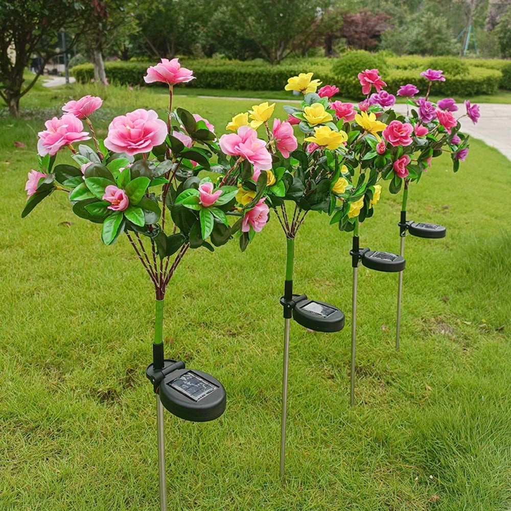 Solar Flower Lights Outdoor IP65 Waterproof Simulation Azalea Garden Decor Light 42 LED Solar Powered Decorative Stake Light for Garden Patio Yard Rose Red Yellow Pink Purple Colorful